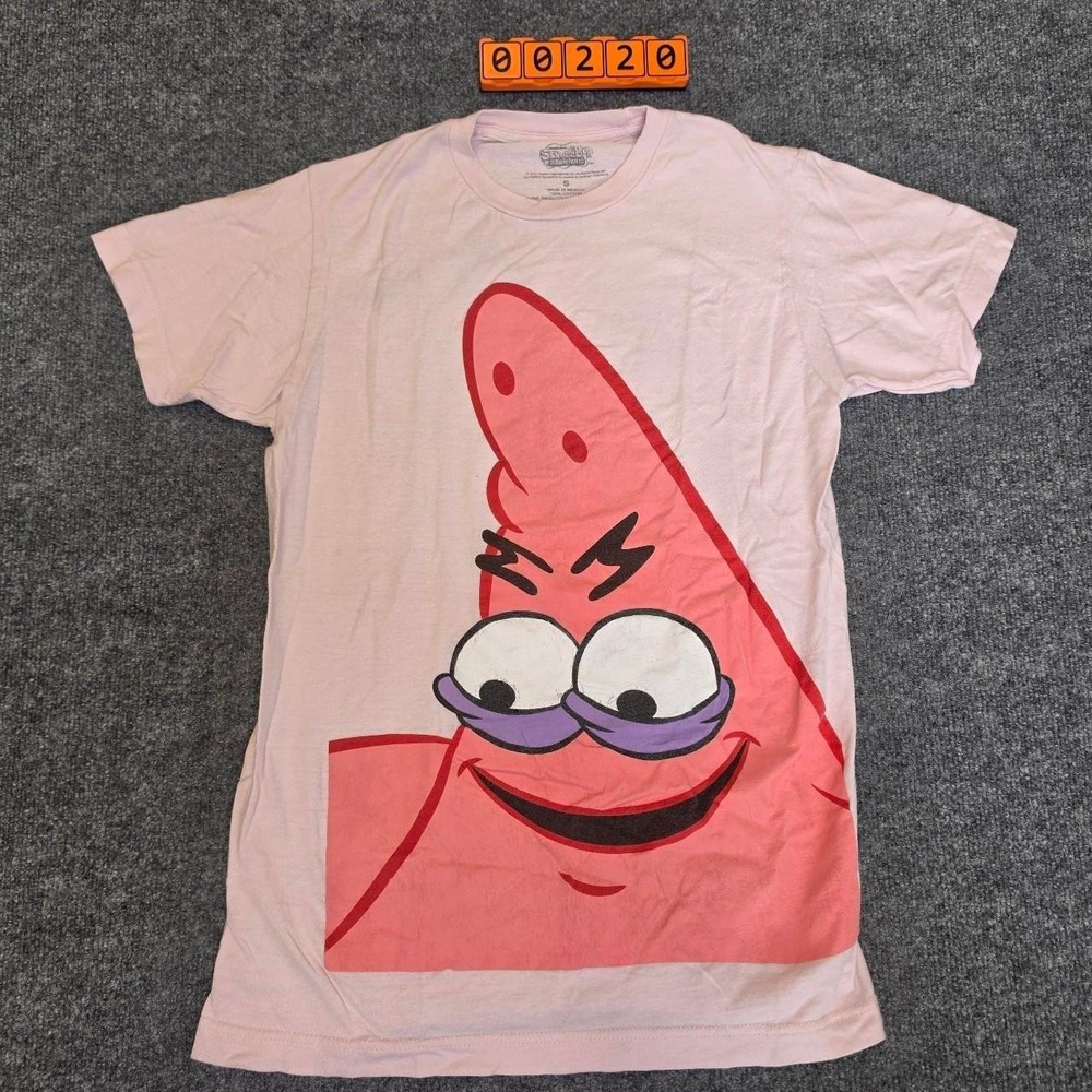 Pink SpongeBob Patrick Star cotton t-shirt with graphic of Patrick Star, size S